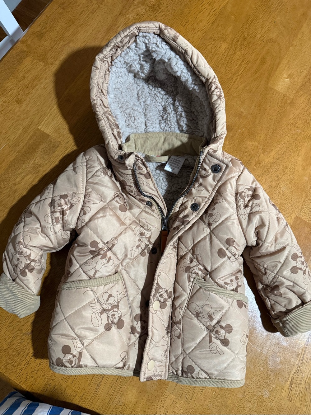 Disney Beige Sherpa-Lined Quilted Hoodie Jacket